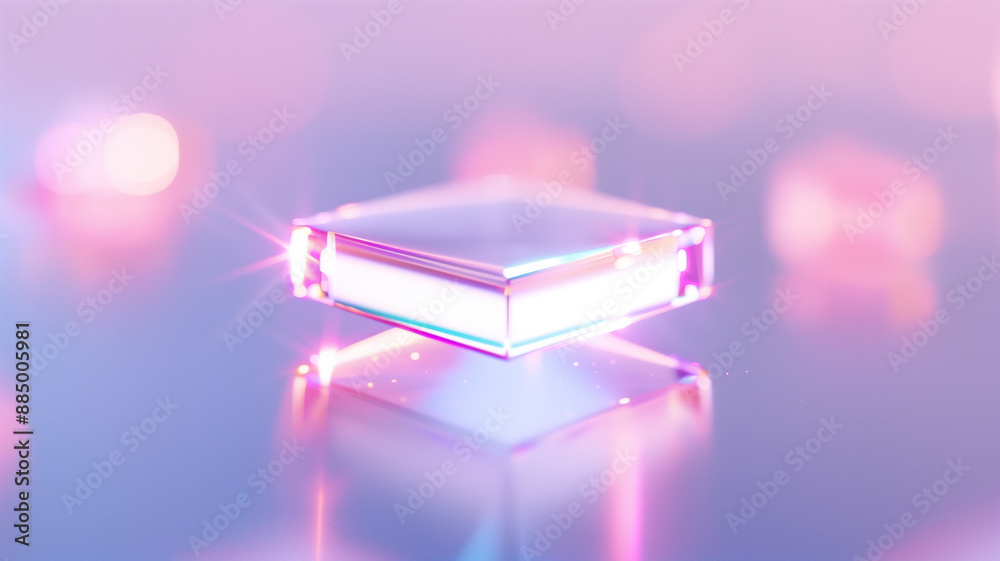 Close-up of a floating glass cube illuminated by soft neon lights, creating a futuristic and ethereal ambiance.
Close-up of a floating glass cube illuminated by soft neon lights, creating a futuristic and ethereal ambiance.