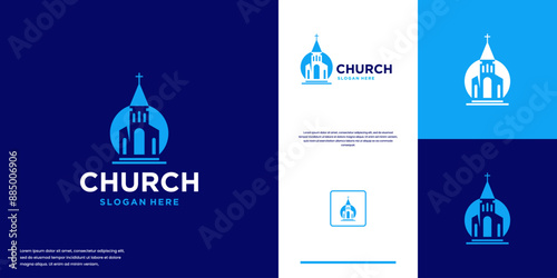 church building logo, religious belief, place of worship, logo design template.