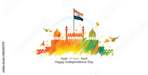 Red Fort background for independence day of India. 15th August freedom celebration greeting.