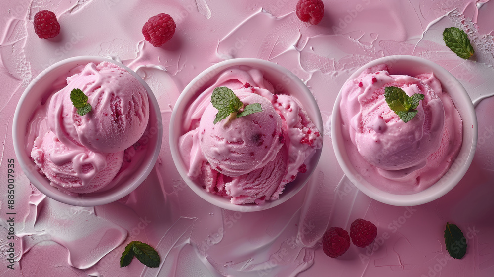 Pink Ice Cream with Mint Leaves Pink Ice Cream with Mint Leaves