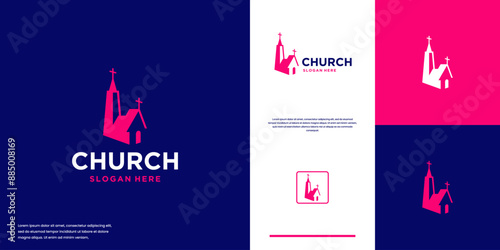 Christian church building silhouette , religious belief , logo design template.