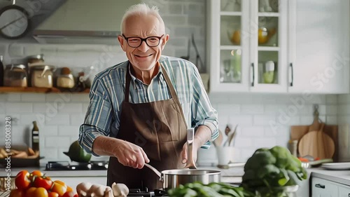 a grandpa cooking in the kitchen