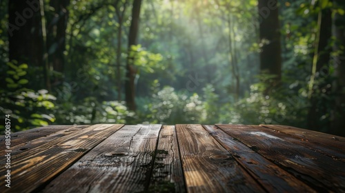 Wallpaper Mural wooden table with forest view background Torontodigital.ca