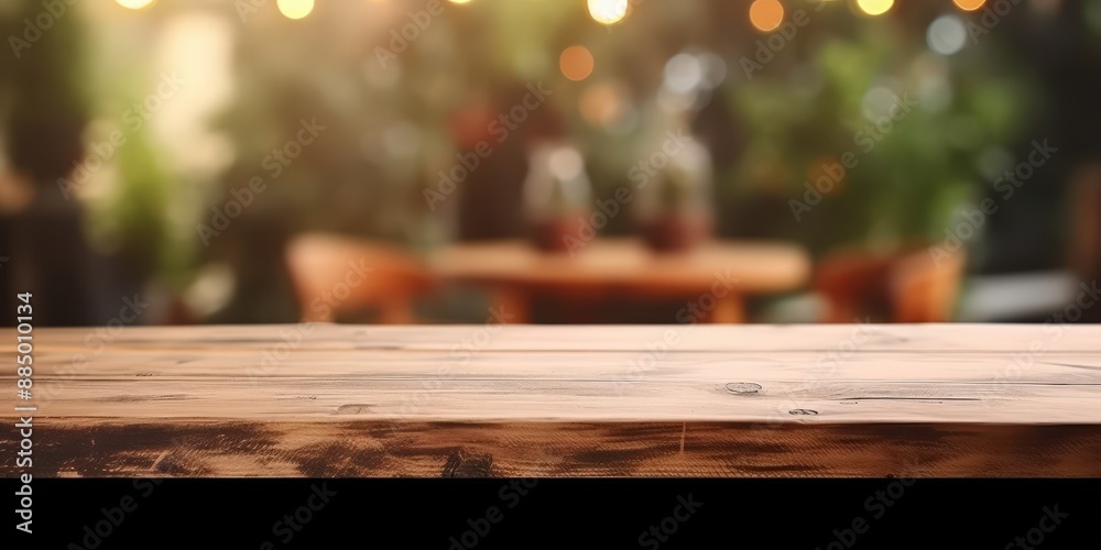 Wooden Table Top with Blurred Restaurant Background