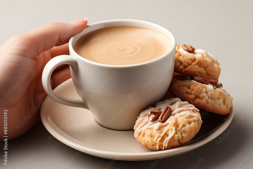 Coffee breakfast 3d concept. Espresso americano and biscuit Coffee breakfast 3d concept. Espresso americano and biscuit