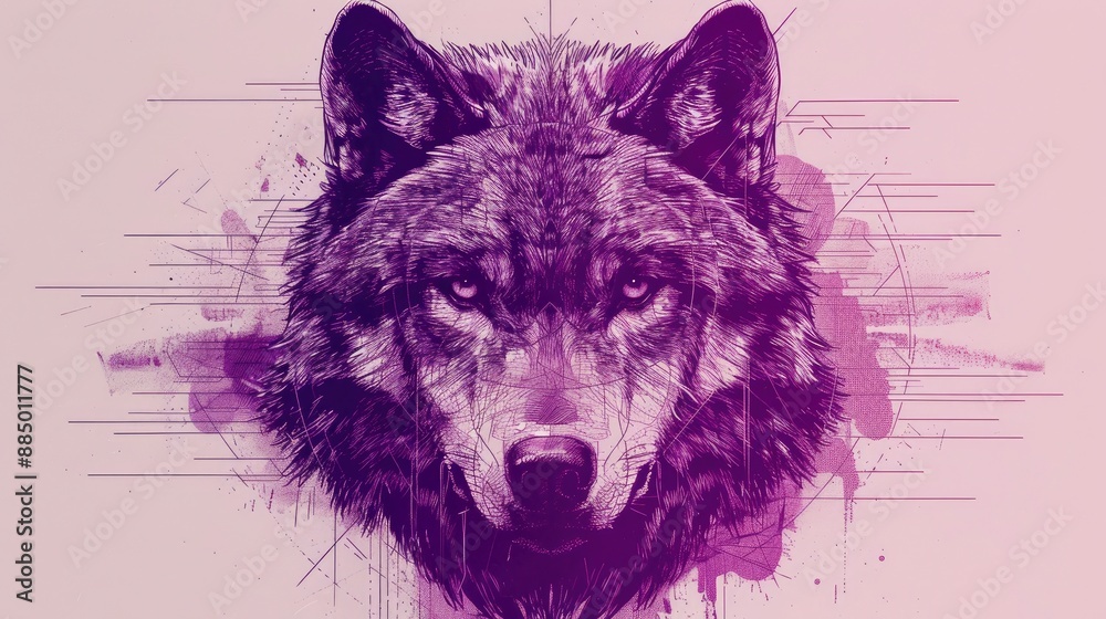 Drawing of a fierce wolf with a piercing gaze, frame, tattoo, paper, minimalist, grey, black background, yellow, geometric Drawing of a fierce wolf with a piercing gaze, frame, tattoo, paper, minimalist, grey, black background, yellow, geometric