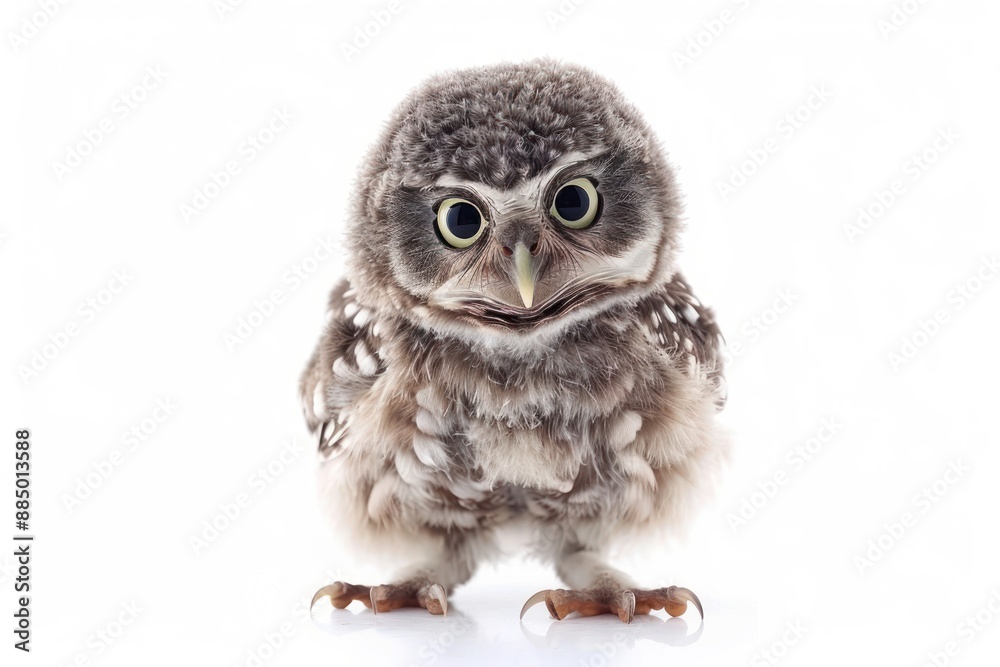 Naklejka premium Cute fluffy baby owl portrait