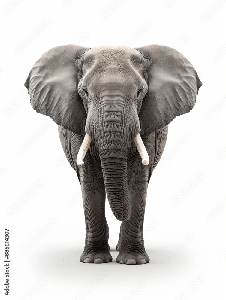 Fototapeta premium front view of an elephant on white background