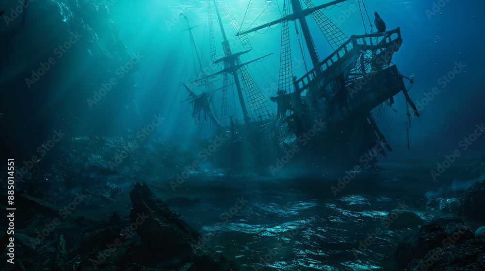 Fototapeta premium shipwreck of an old pirate ship on the seabed