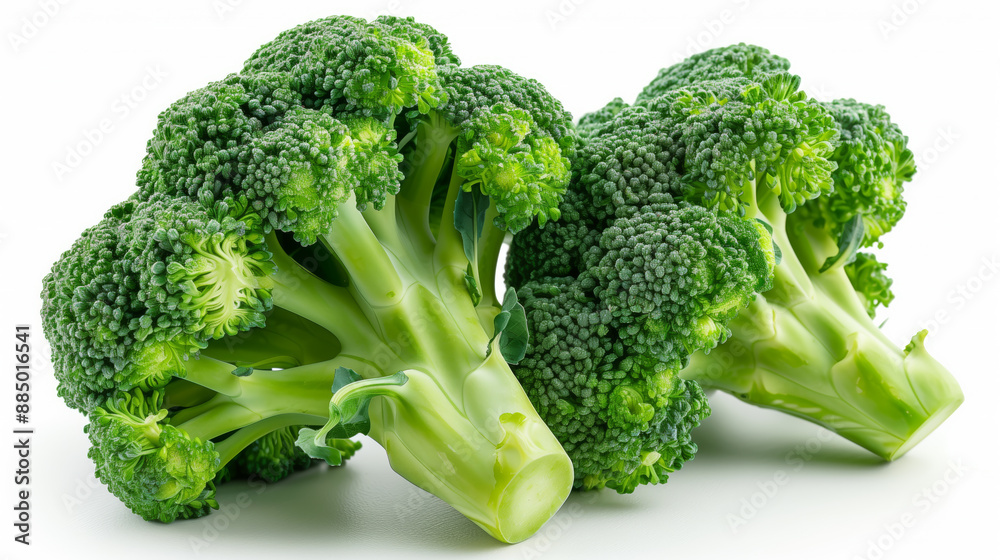 Green broccoli florets on white background showcasing vibrant healthy nutrition Green broccoli florets on white background showcasing vibrant healthy nutrition