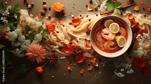 Shrimp soup with noodles an...