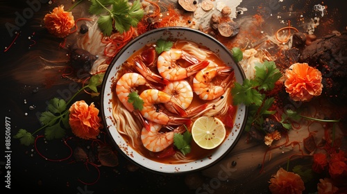 Shrimp soup with noodles an...