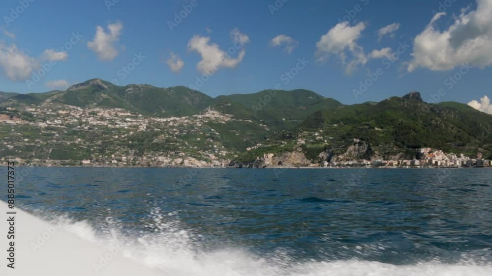 Maiori and Minori villages - POV from a boat at sea Maiori and Minori villages - POV from a boat at sea