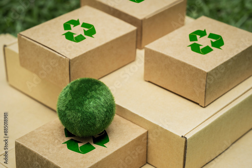 The concept of recycling and zero waste. Set of eco friendly food packaging with recycling symbols. .