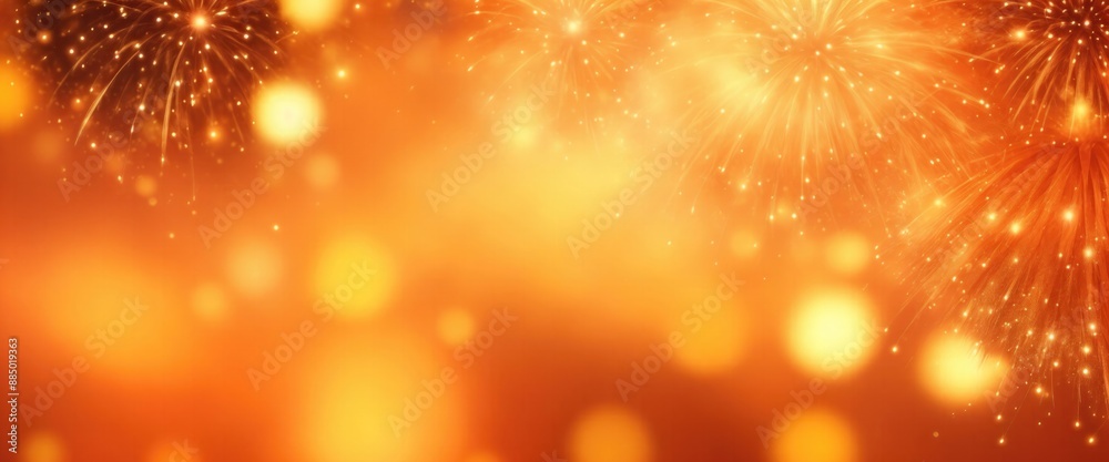 Obraz premium Abstract background Green and gold fireworks and Bokeh