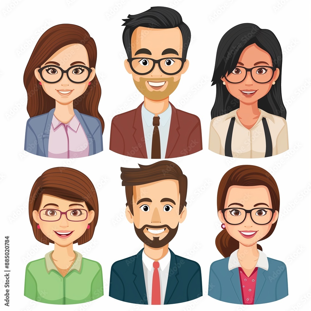 Professional Cartoon Avatars of Business People - Illustration for Corporate Use and Social Media Profiles