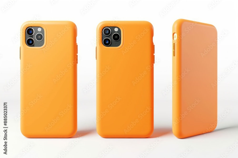 plain smartphone orange mockup template, with views, front and back Isolated on white background plain smartphone orange mockup template, with views, front and back Isolated on white background