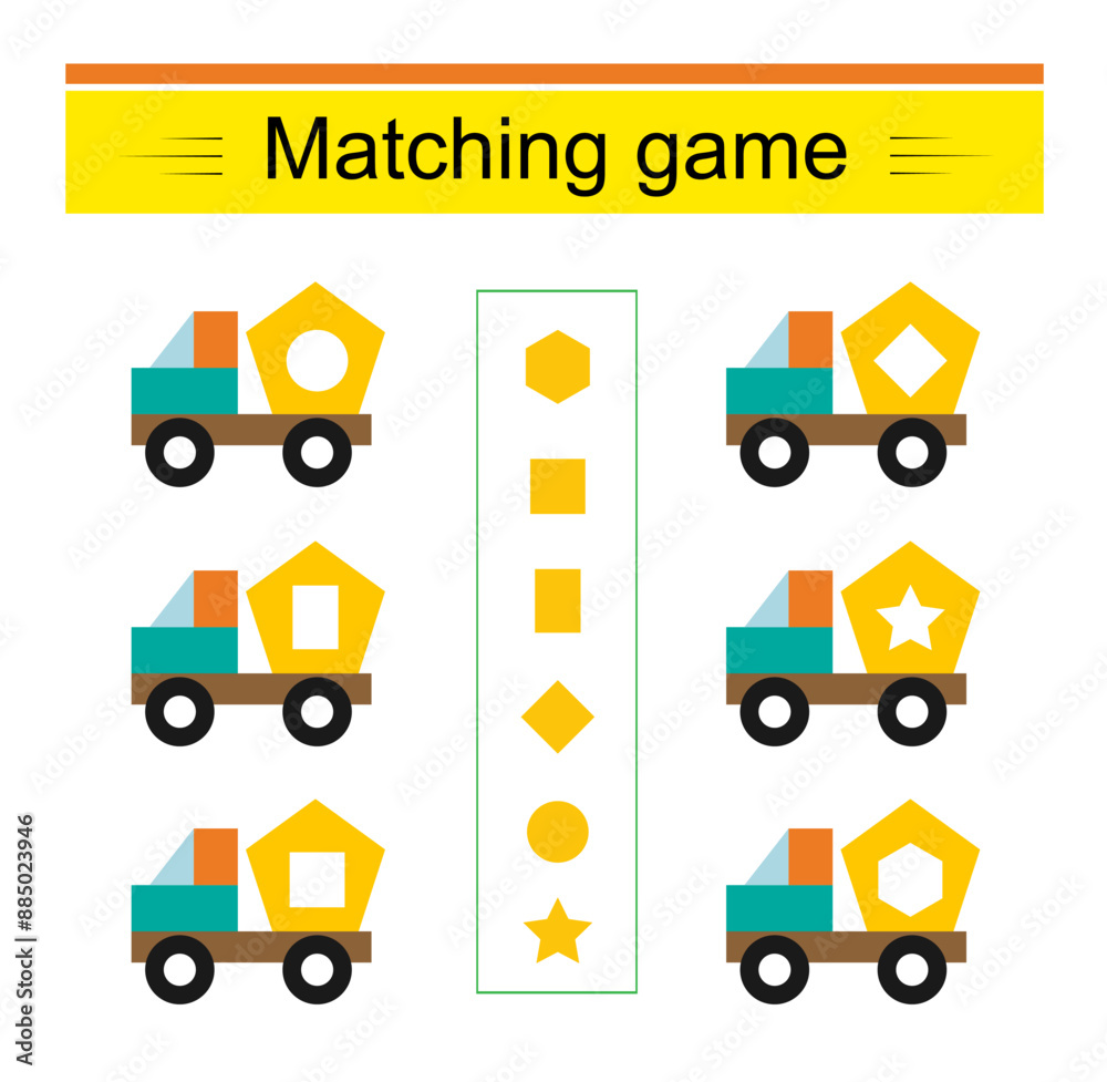 Naklejka premium Matching game. Task for the development of attention and logic. Vector illustration of the cartoon truck.