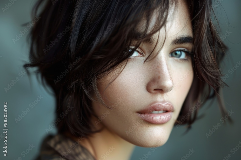 portrait of fashion model brunette hair short haircut hairstyle portrait of fashion model brunette hair short haircut hairstyle