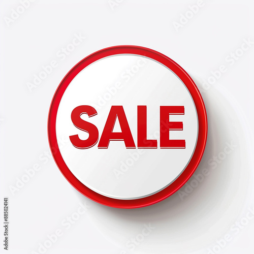 Minimalistic SALE badge, bold sans-serif font, red color, flat design on white background made with generative AI