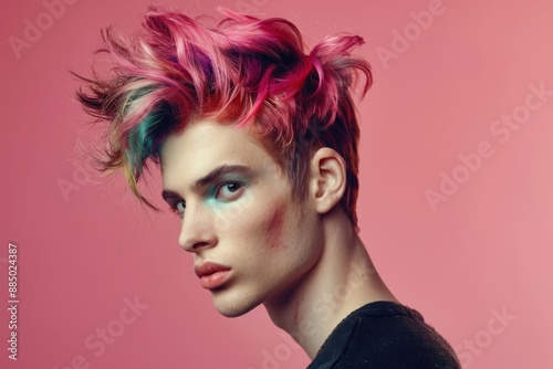 portrait of fashion retro man model hair style advertising hair coloring salon
