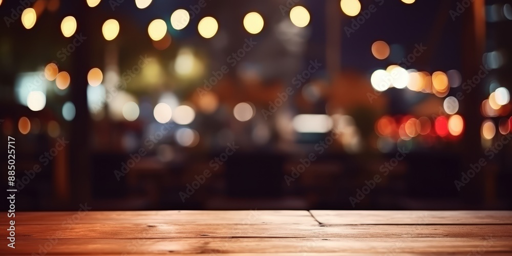 Nighttime Cityscape with Wooden Table Nighttime Cityscape with Wooden Table