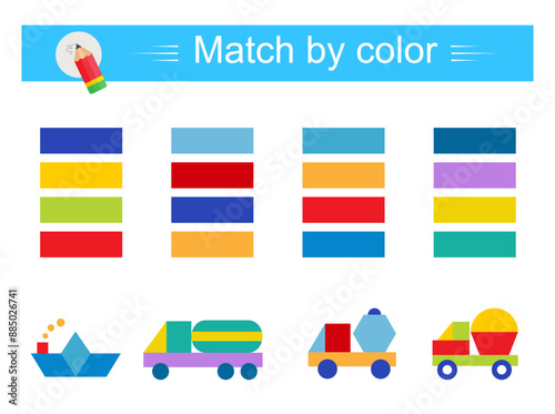 Match by color. Educational game for children. Preschool worksheet activity.