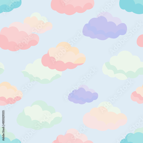 A design featuring colorful clouds against a blue background