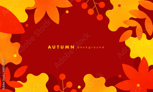 紅葉を連想する抽象的なフレーム。秋イメージの背景。おしゃれでかわいいベクターイラスト素材。