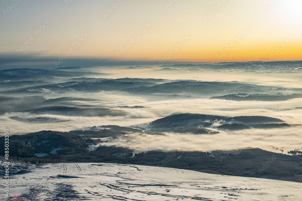 sunrise over the Tatra Mountains and snowy mountain peaks sunrise over the Tatra Mountains and snowy mountain peaks