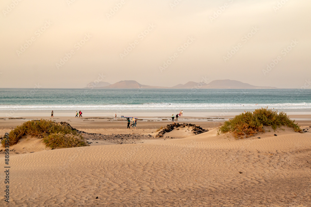 Sandy beach and Atlantic ocean, Lanzarote, Spain Sandy beach and Atlantic ocean, Lanzarote, Spain
