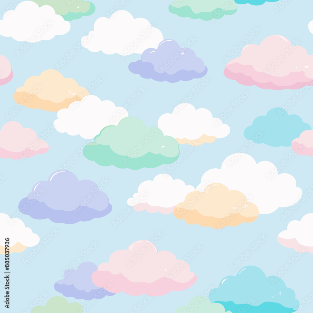 Colorful clouds on blue background in beautiful seamless pattern Colorful clouds on blue background in beautiful seamless pattern