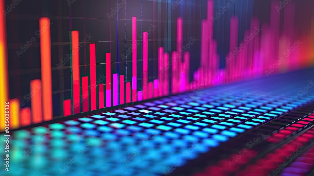 Colorful digital data visualization with bar graphs and charts depicting complex analytics and trends in a modern abstract style. Colorful digital data visualization with bar graphs and charts depicting complex analytics and trends in a modern abstract style.