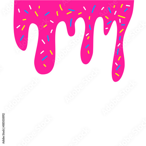 Pink ice cream melted with colorful cute candy sprinkles