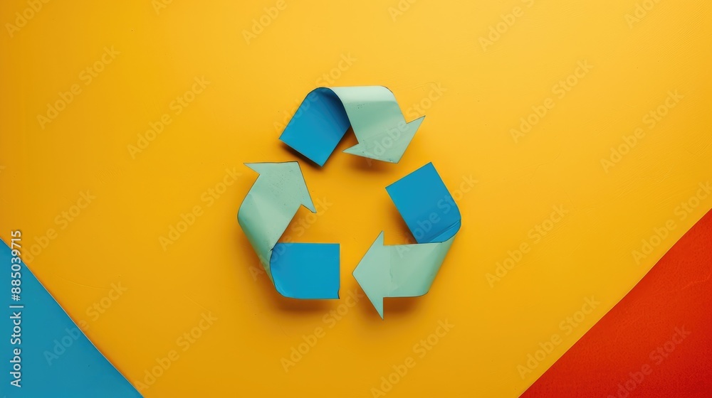 Top view of recycling sign on colorful background emphasizing environmental conservation through waste separation Top view of recycling sign on colorful background emphasizing environmental conservation through waste separation
