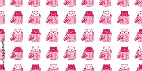 cat seamless pattern kitten rubbish bin garbage trash can vector calico neko pet cartoon doodle tile background gift wrapping paper repeat wallpaper scarf isolated illustration design