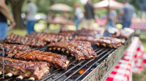 Southern Charm BBQ Food Truck at Lively Festival with Smoked Ribs, Brisket, and Pulled Pork - Outdoor Dining Scene with Live Music and Festive Vibes