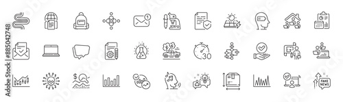 Online access, Intestine and Microscope line icons. Pack of Line graph, Work home, Approved checkbox icon. Teamwork, Cyber attack, Column chart pictogram. Documentation, Report, Voicemail. Vector