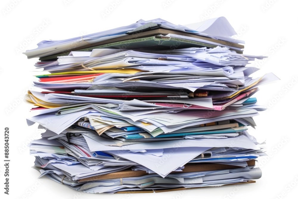 Stack Of Work. Pile of Business Documents in Isolated White Background Stack Of Work. Pile of Business Documents in Isolated White Background
