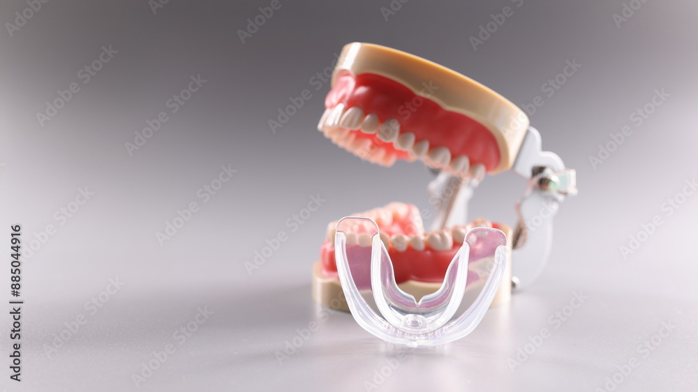 Close-up of tooth model and aligner teeth orthodontic dental model or ...