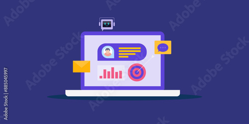 Customer support automation. Chatbot software artificial intelligence technology for business communication and management vector illustration.