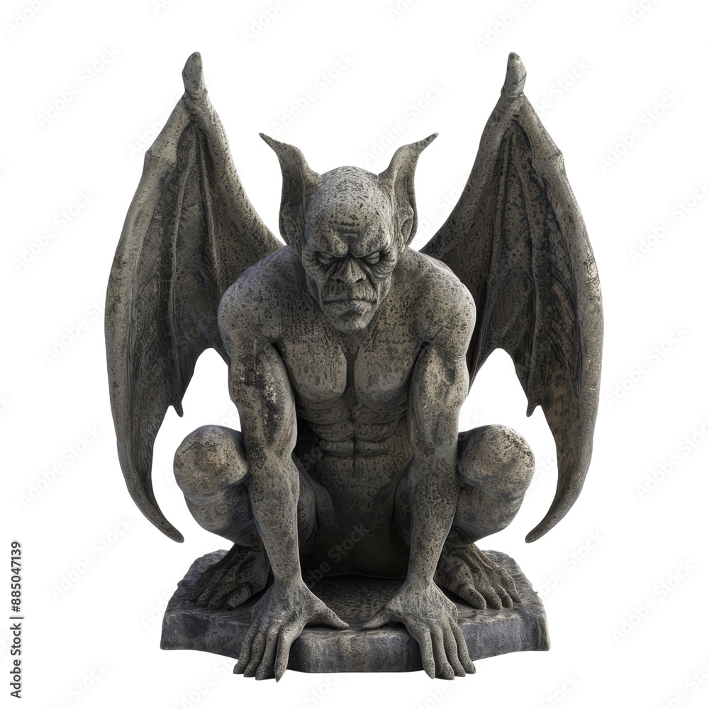 A menacing stone gargoyle with wings, perched on a ledge.