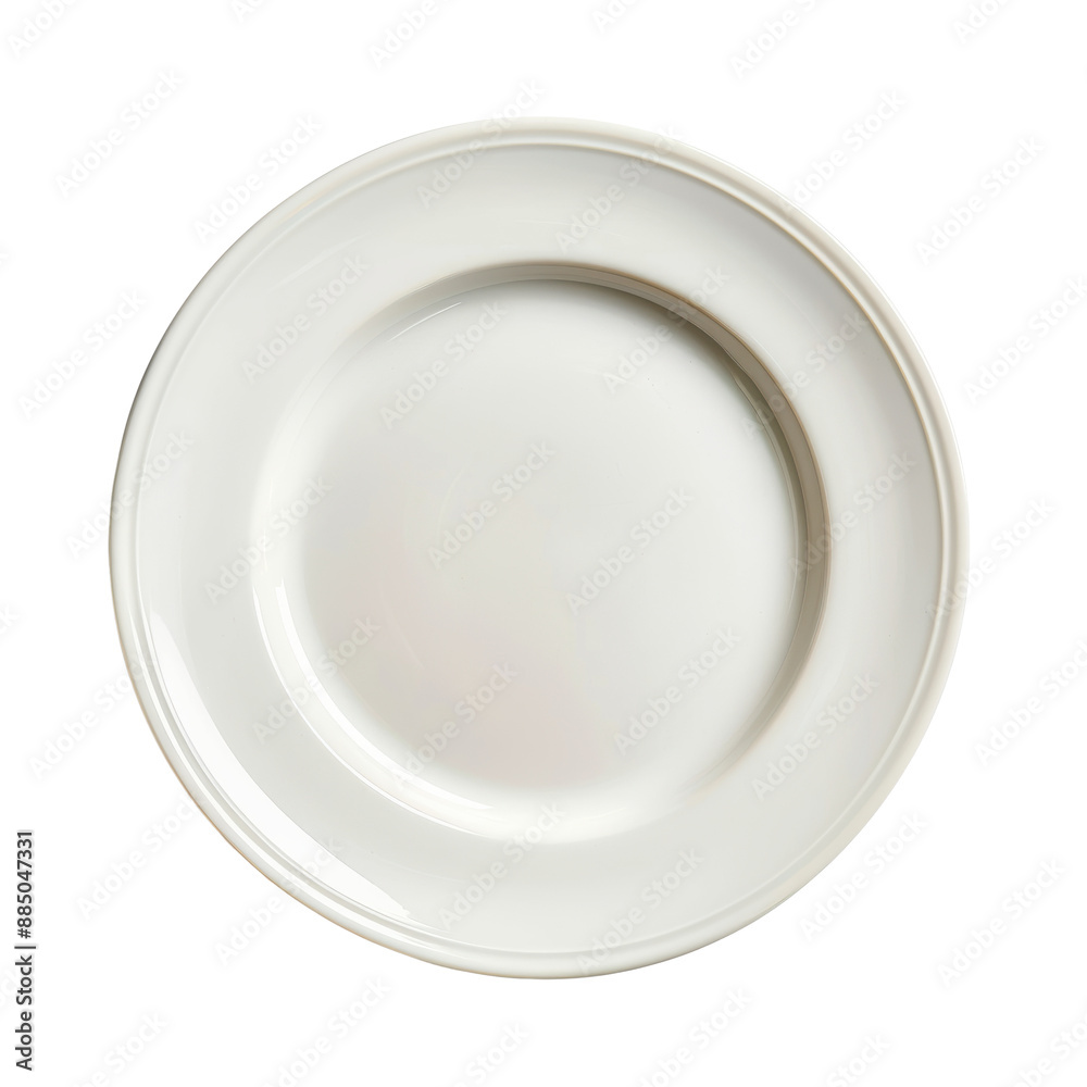 A plain white ceramic dinner plate with a raised rim, isolated on a black background. A plain white ceramic dinner plate with a raised rim, isolated on a black background.