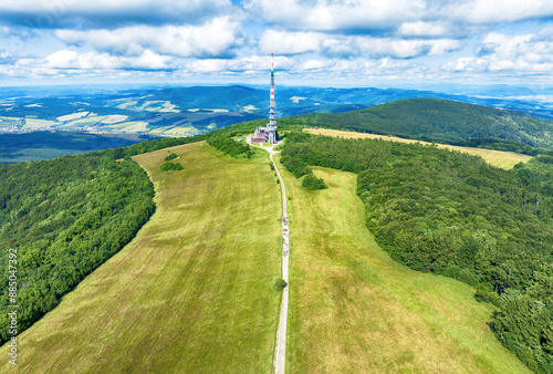 Tower in Velka Javorina from drone, Slovakia photo