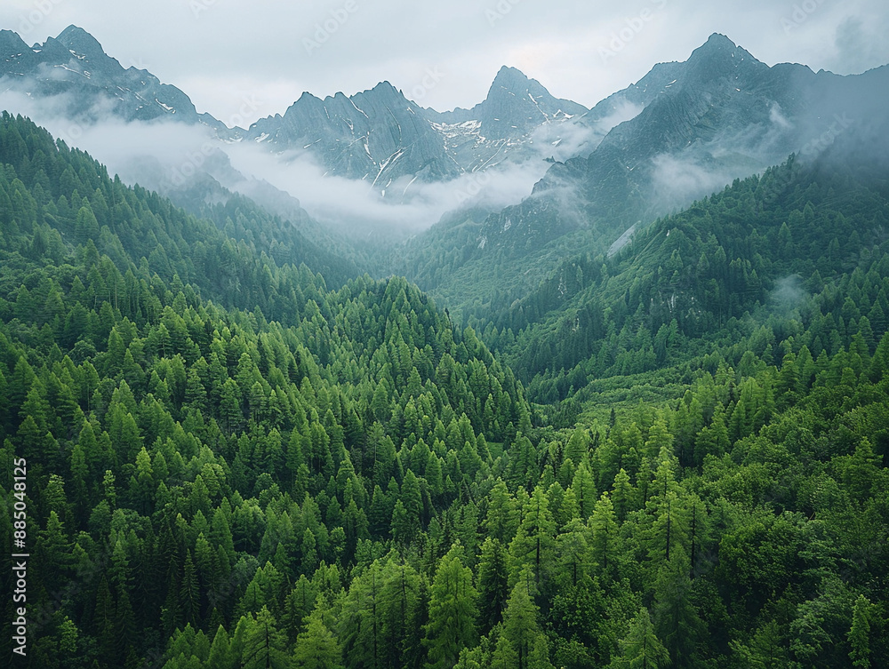 Fototapeta premium Aerial View of Lush Green Forest in the Alps