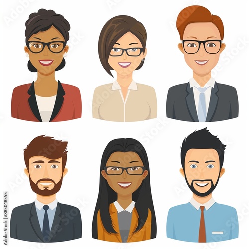 Diverse Business People Avatars in Flat Style Illustration for Professional Profiles