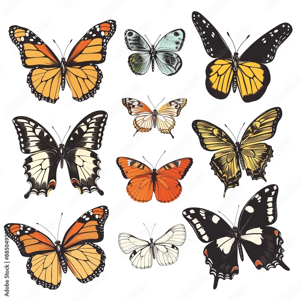 Colorful Butterfly Illustrations in Detailed Isolation Style. Perfect for Nature, Education, Crafts, and Decoration Projects. Colorful Butterfly Illustrations in Detailed Isolation Style. Perfect for Nature, Education, Crafts, and Decoration Projects.