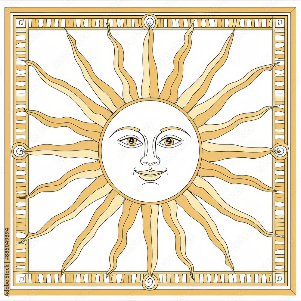 A frame border with bright sun and sunbeams, adding a cheerful touch A frame border with bright sun and sunbeams, adding a cheerful touch