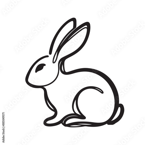 a black silhouette singal line rabbit with white background 