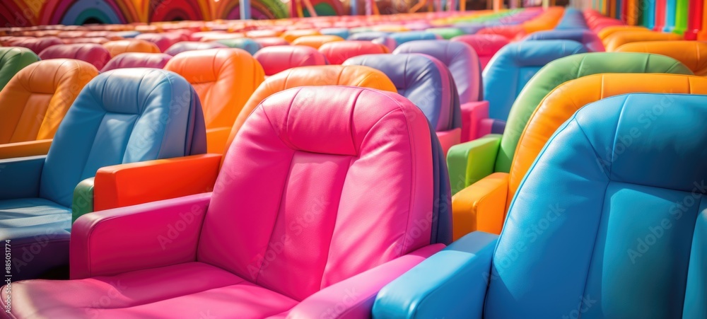 Obraz premium Vibrant Seats of Tilt-A-Whirl Ride: Inviting Hues for Thrilling Adventures